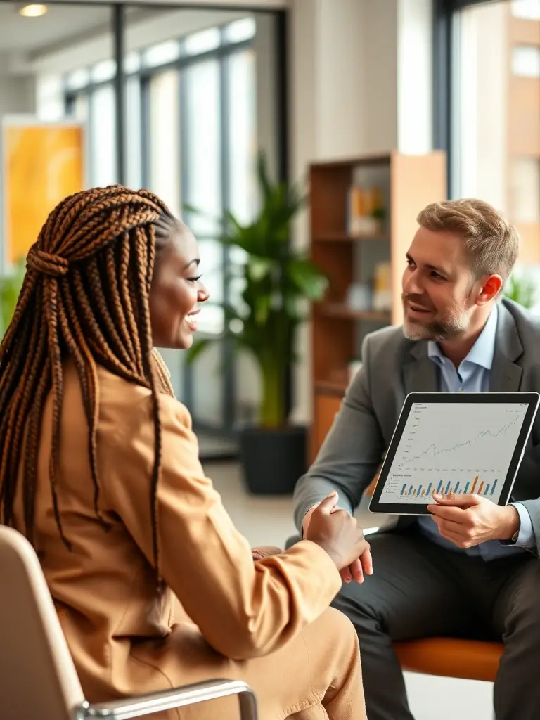 A South African individual receiving financial advice and coaching from a fibreio.uno consultant, focusing on budgeting and financial literacy.