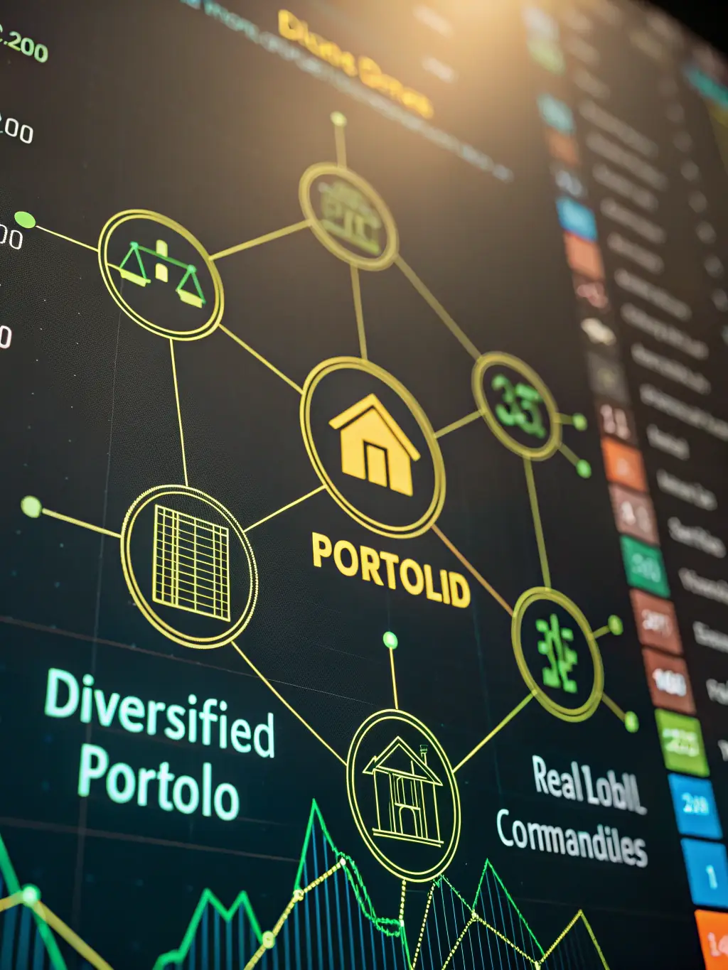 An image depicting a diverse investment portfolio with stocks, bonds, and real estate, showcasing successful asset allocation strategies used by fibreio.uno for South African clients.